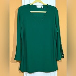 Susan Graver Green V-Neck Blouse